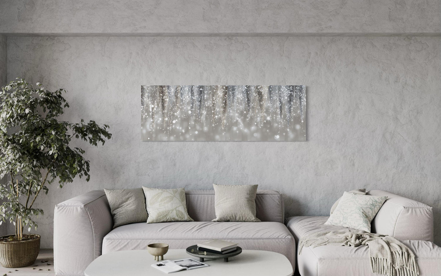 Silver Beige Wall Art - Abstract Rain Canvas Print | Modern Horizontal Canvas