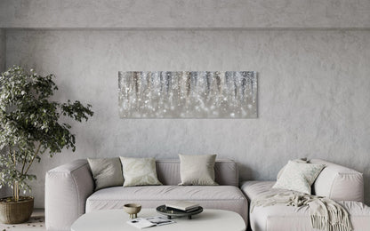 Silver Beige Wall Art - Abstract Rain Canvas Print | Modern Horizontal Canvas