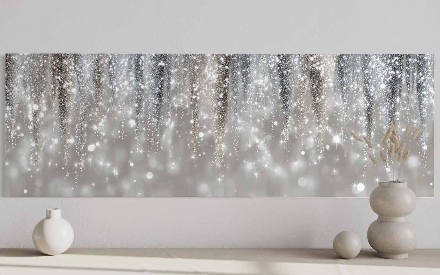 Silver Beige Wall Art - Abstract Rain Canvas Print | Modern Horizontal Canvas