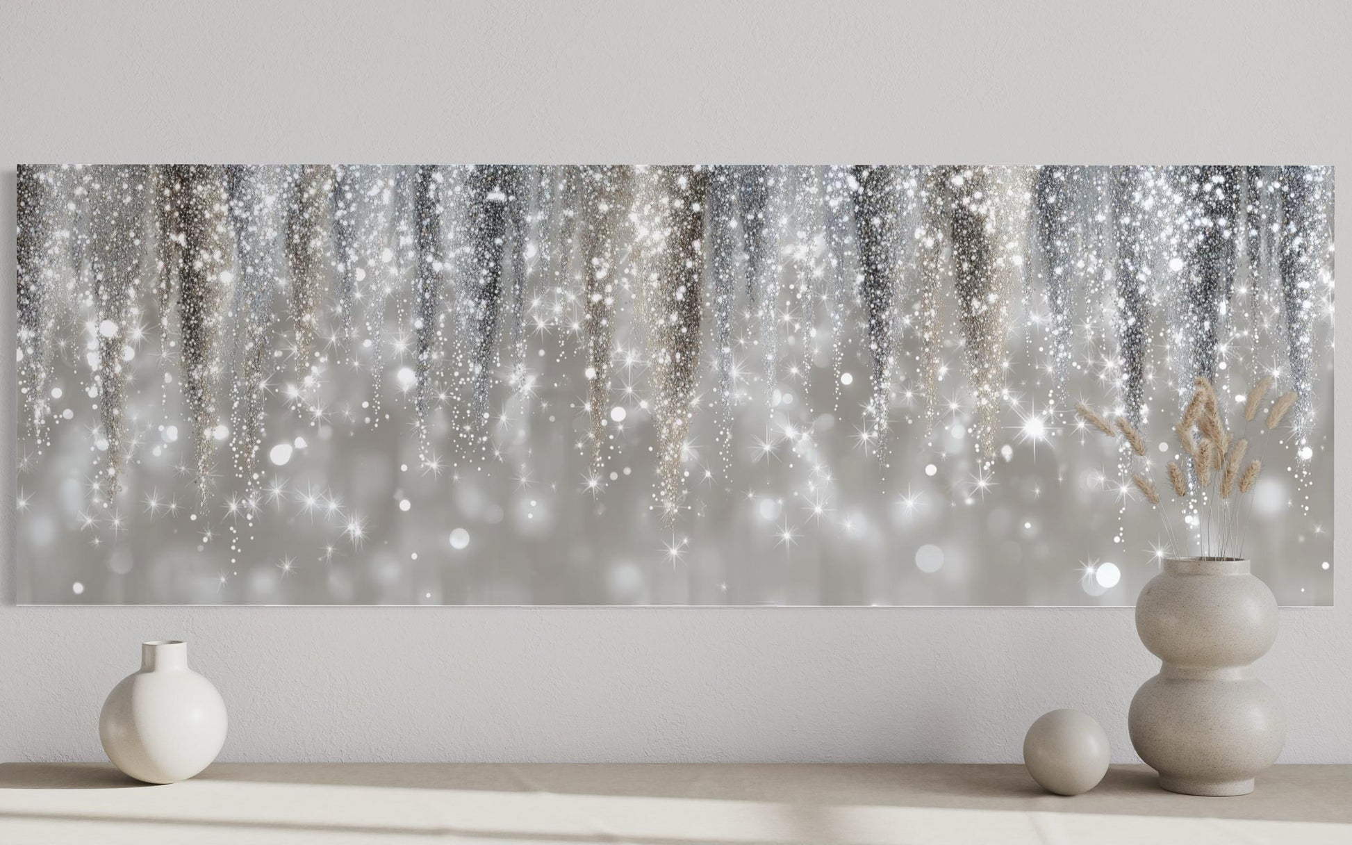Silver Beige Wall Art - Abstract Rain Canvas Print | Modern Horizontal Canvas