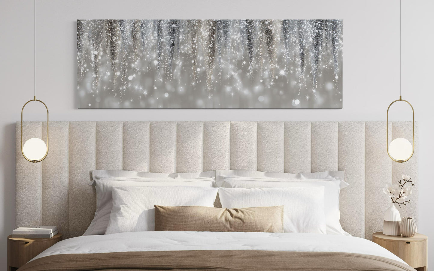 Silver Beige Wall Art - Abstract Rain Canvas Print | Modern Horizontal Canvas
