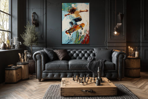 Skateboarder Wall Art Framed Canvas – Action Sports Decor | Colorful Wall Art for Men