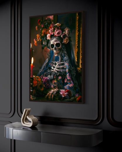 Skeleton Bride With Flowers Gothic Wall Decor Canvas Wall Art