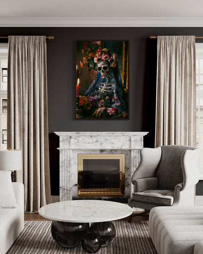 Skeleton Bride With Flowers Gothic Wall Decor Canvas Wall Art