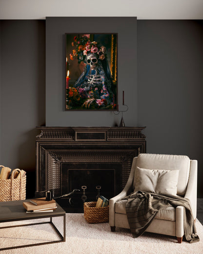 Skeleton Bride With Flowers Gothic Wall Decor Canvas Wall Art
