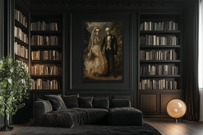 Skeleton Bride and Groom Gothic Wedding Portrait Canvas Art