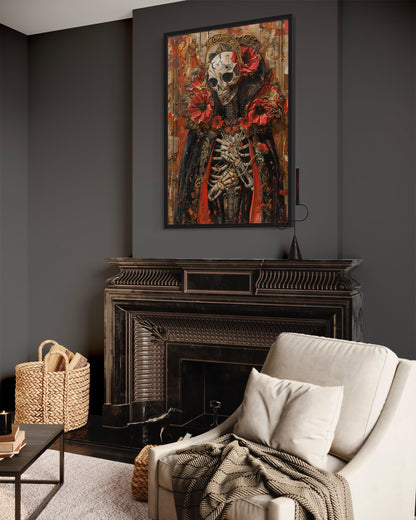 Skeleton Bridegroom With Flowers Gothic Halloween Wall Art