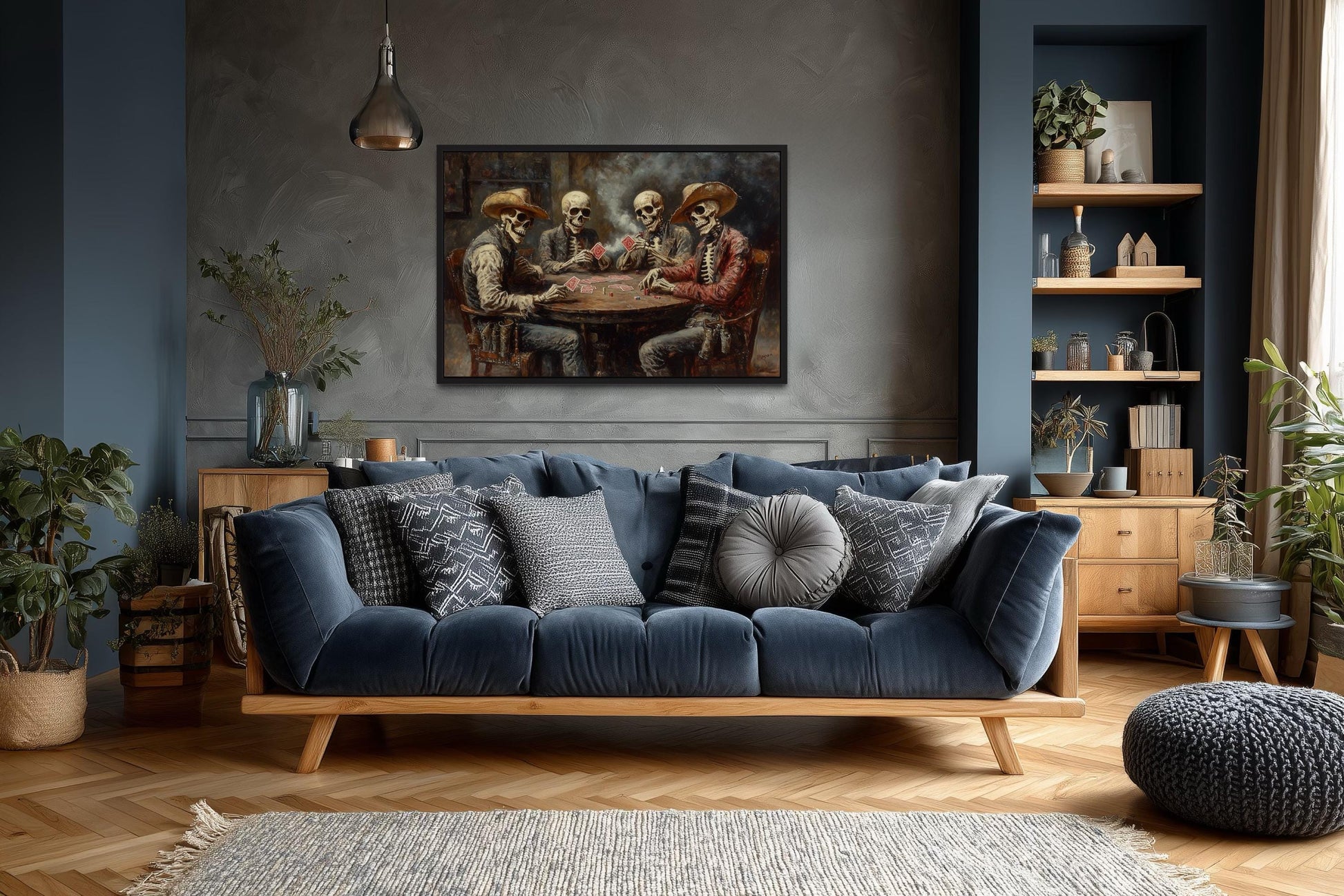 Skeleton Cowboys Playing Poker Western Gothic Canvas Wall Art