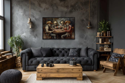 Skeleton Cowboys Playing Poker Western Gothic Canvas Wall Art