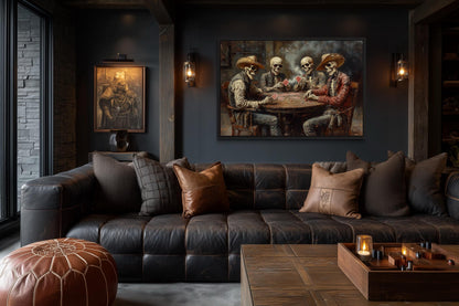 Skeleton Cowboys Playing Poker Western Gothic Canvas Wall Art