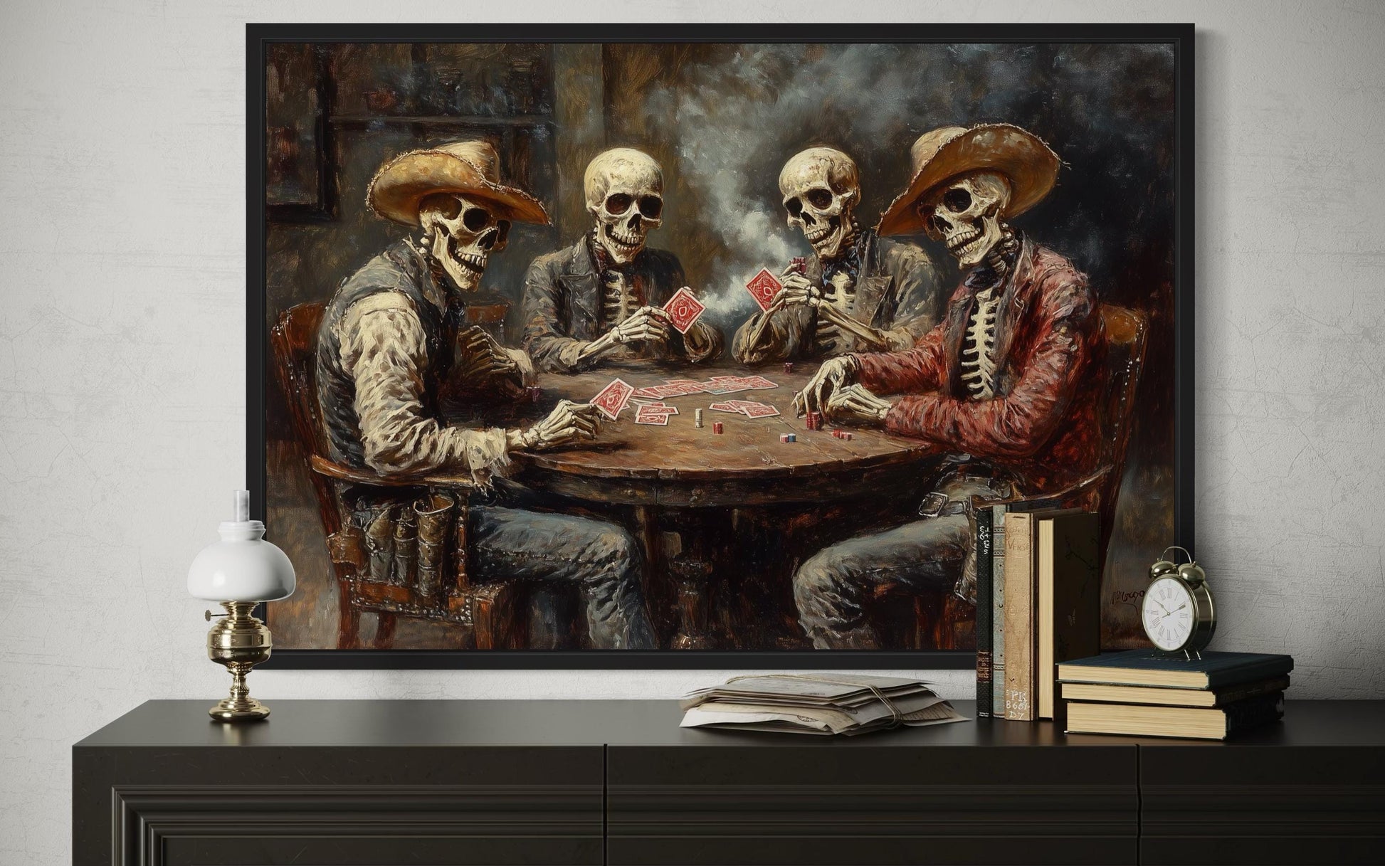 Skeleton Cowboys Playing Poker Western Gothic Canvas Wall Art
