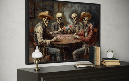 Skeleton Cowboys Playing Poker Western Gothic Canvas Wall Art