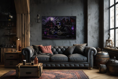 Skeleton Gamer Dark Gothic Canvas Wall Art For Game Room Decor