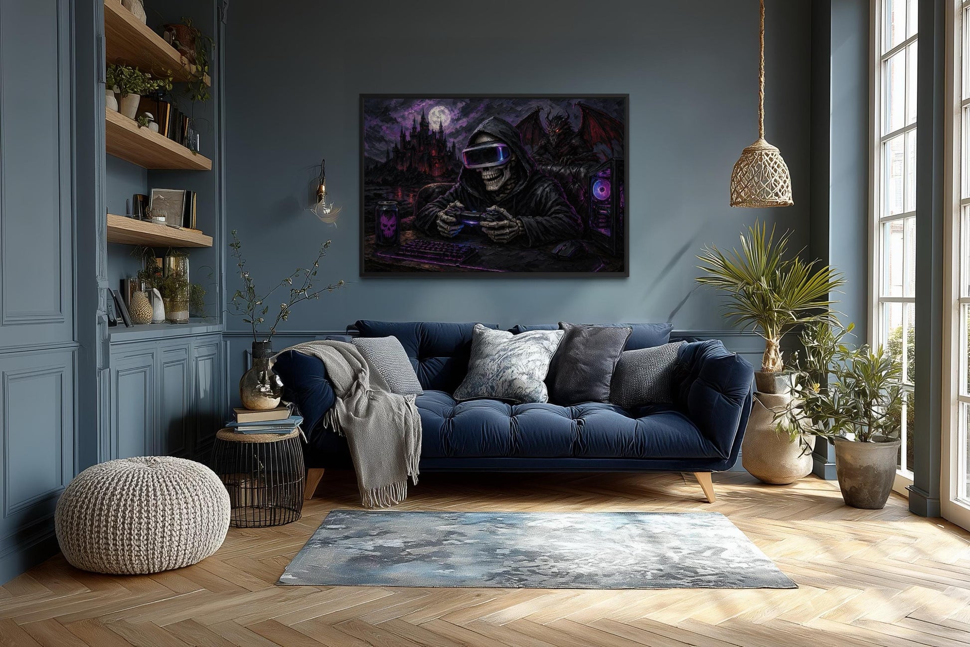 Skeleton Gamer Dark Gothic Canvas Wall Art For Game Room Decor