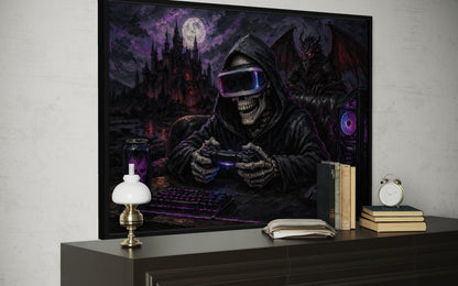 Skeleton Gamer Dark Gothic Canvas Wall Art For Game Room Decor