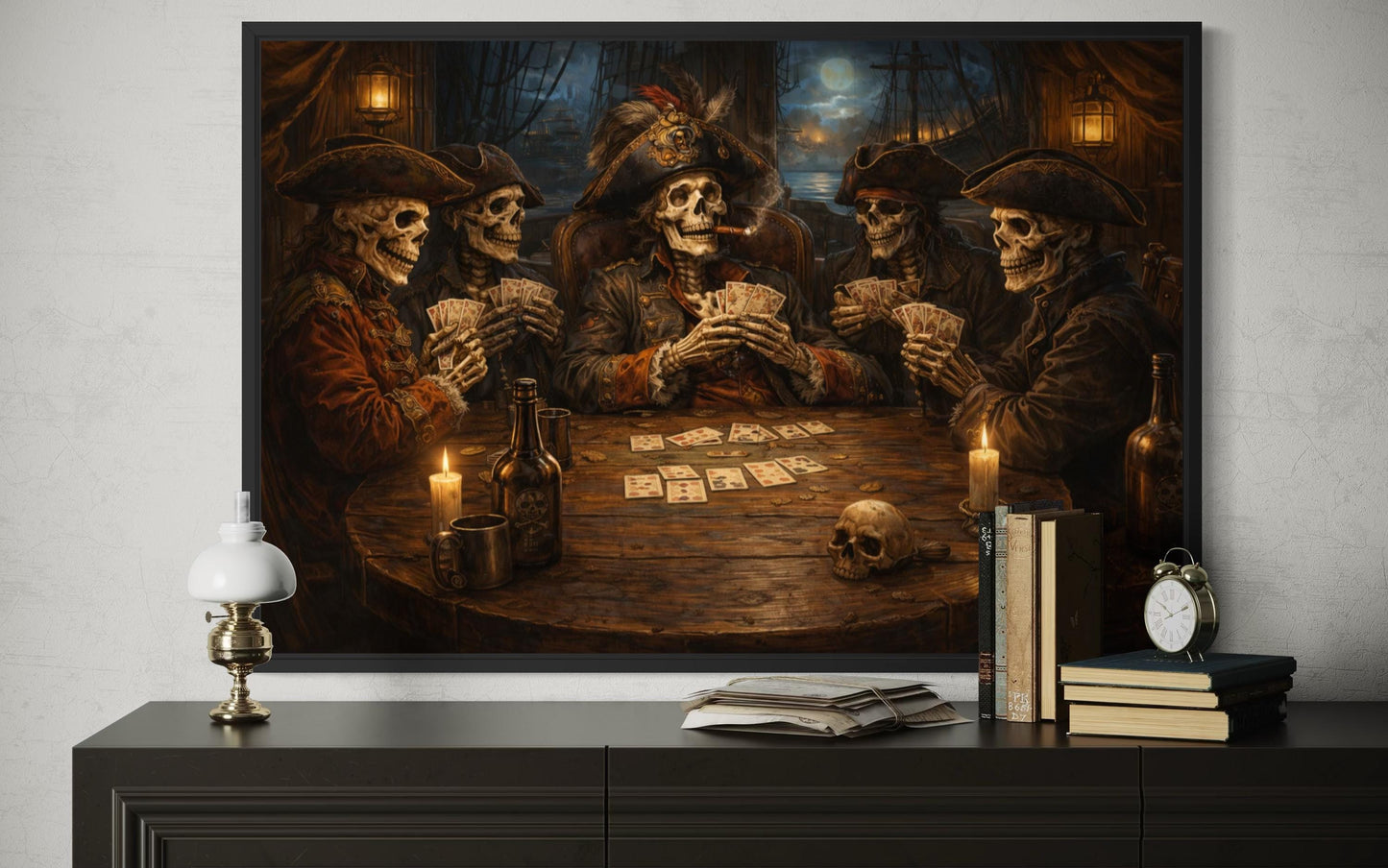 Skeleton Pirates Wall Art – Gothic Pirate Skull Painting | Man Cave Decor