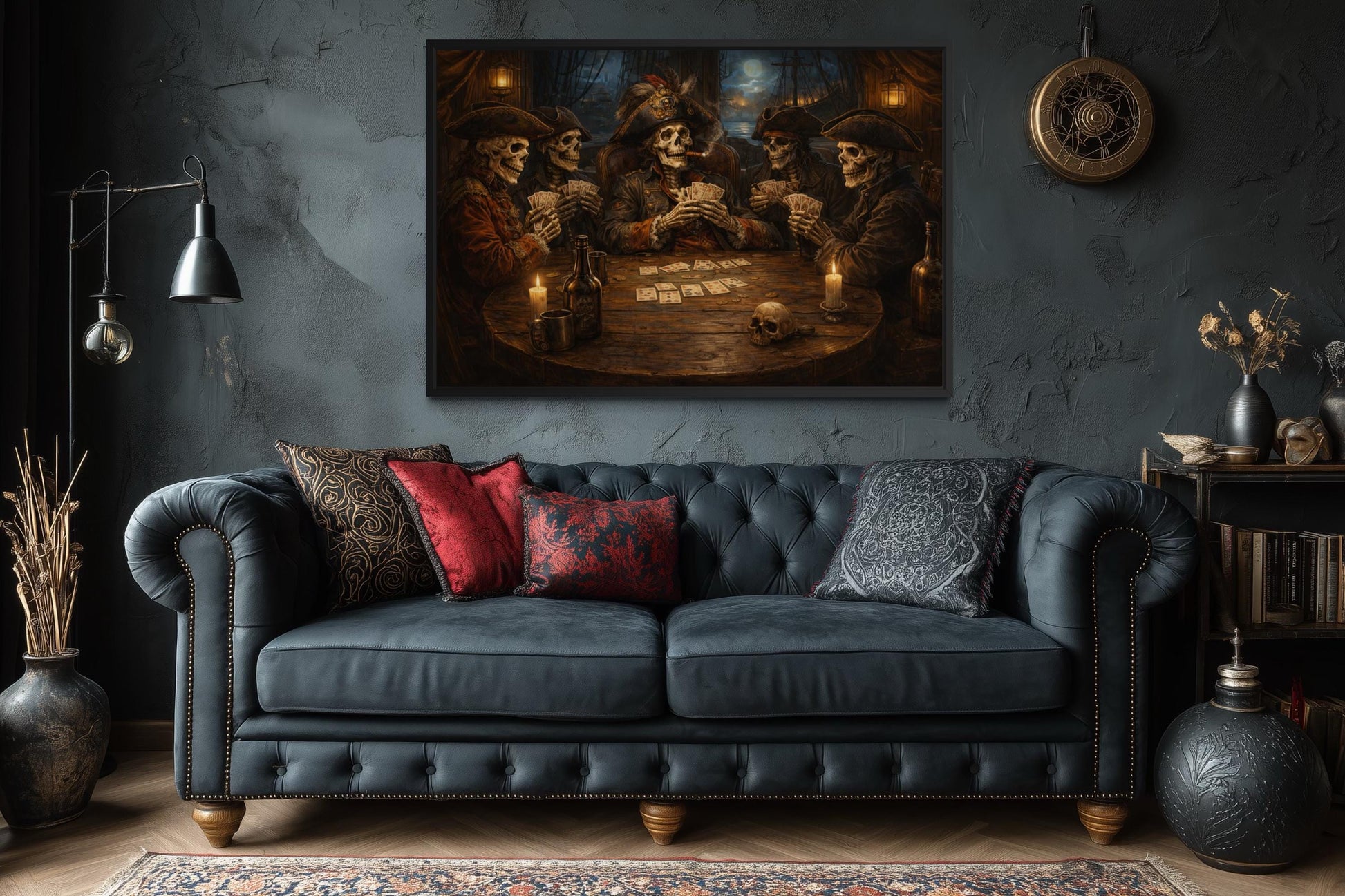 Skeleton Pirates Wall Art – Gothic Pirate Skull Painting | Man Cave Decor