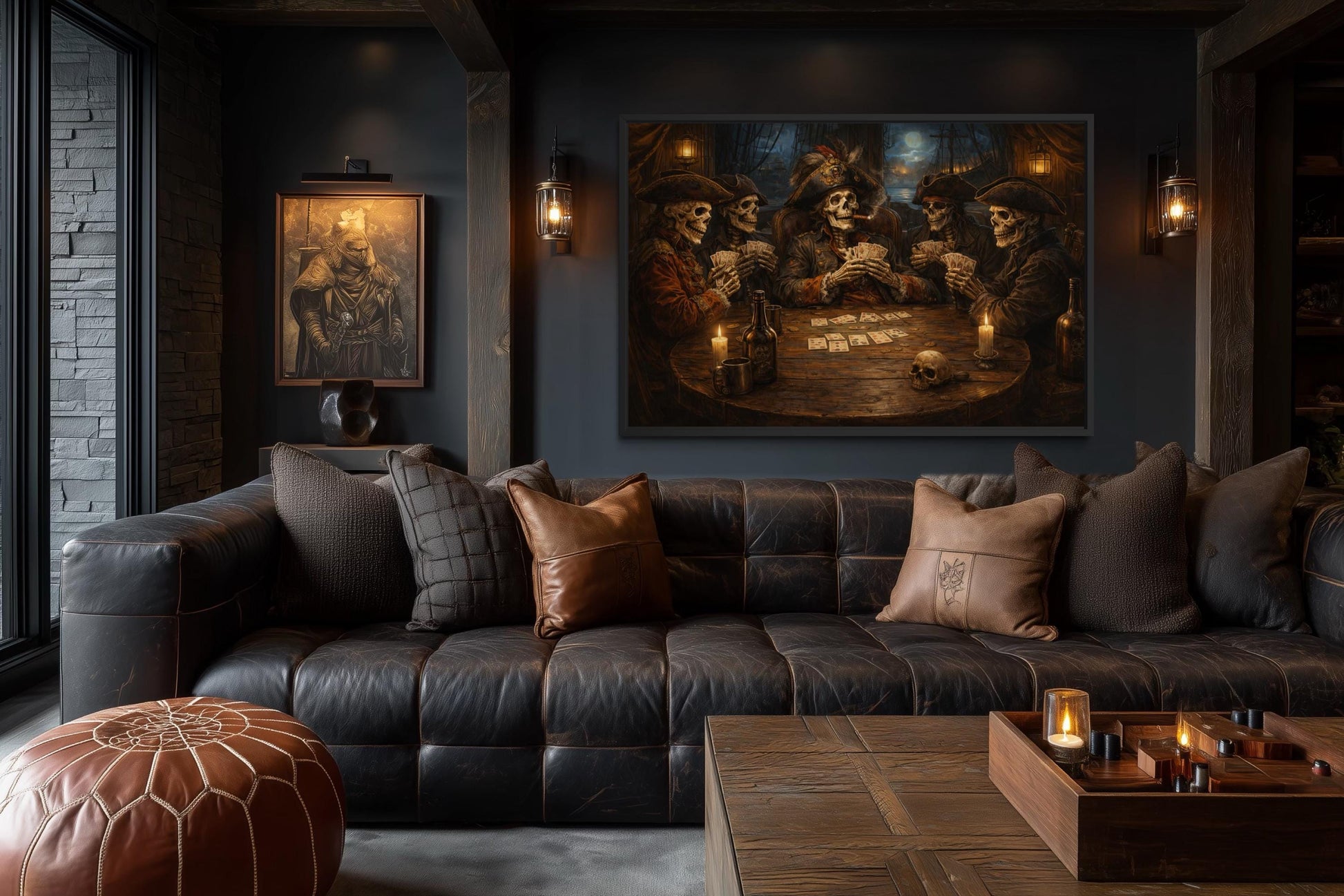 Skeleton Pirates Wall Art – Gothic Pirate Skull Painting | Man Cave Decor