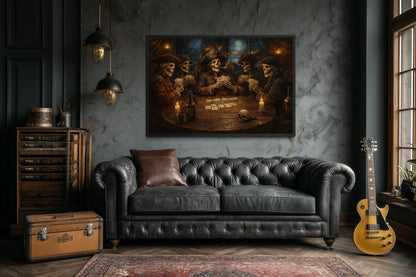 Skeleton Pirates Wall Art – Gothic Pirate Skull Painting | Man Cave Decor