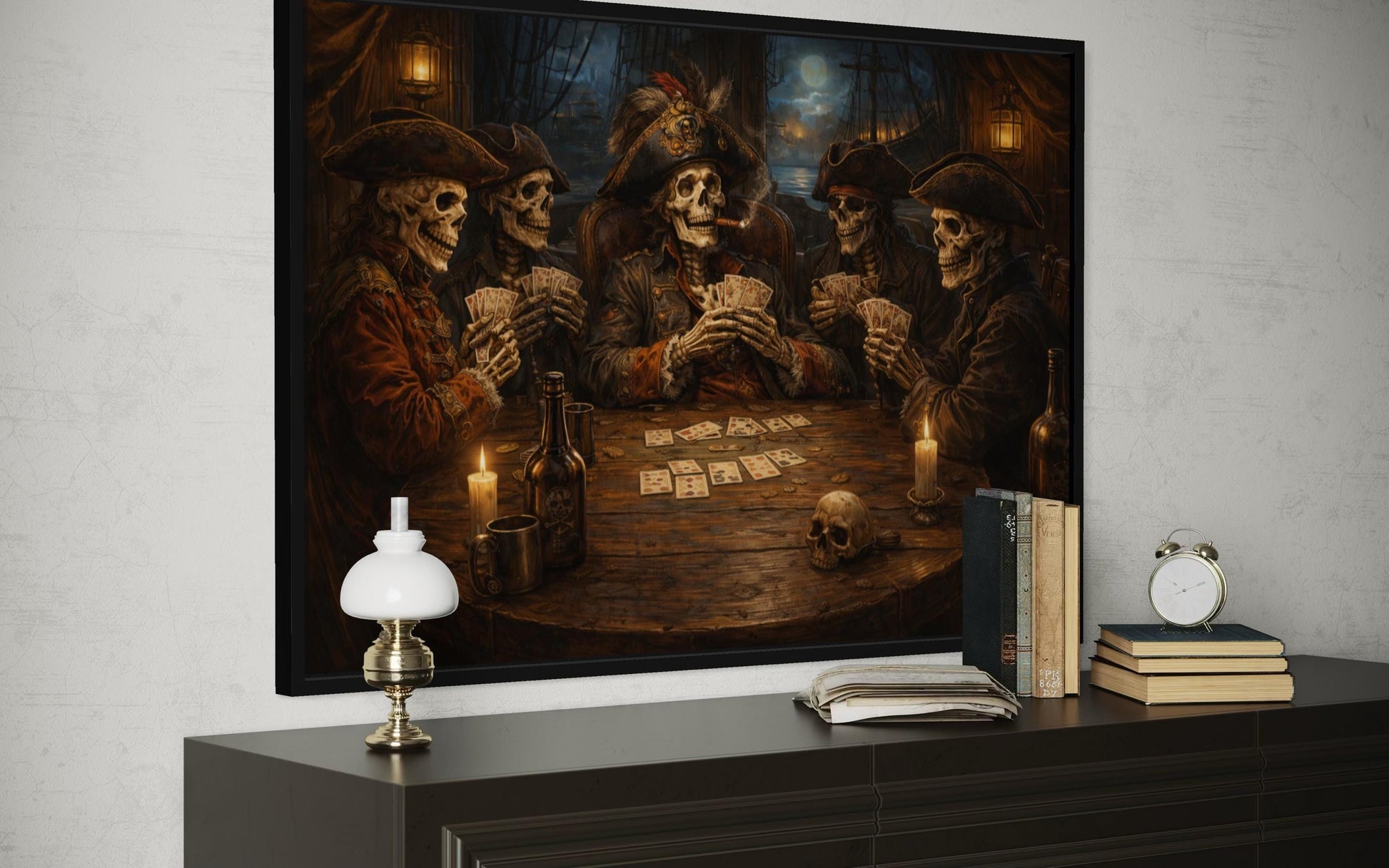 Skeleton Pirates Wall Art – Gothic Pirate Skull Painting | Man Cave Decor