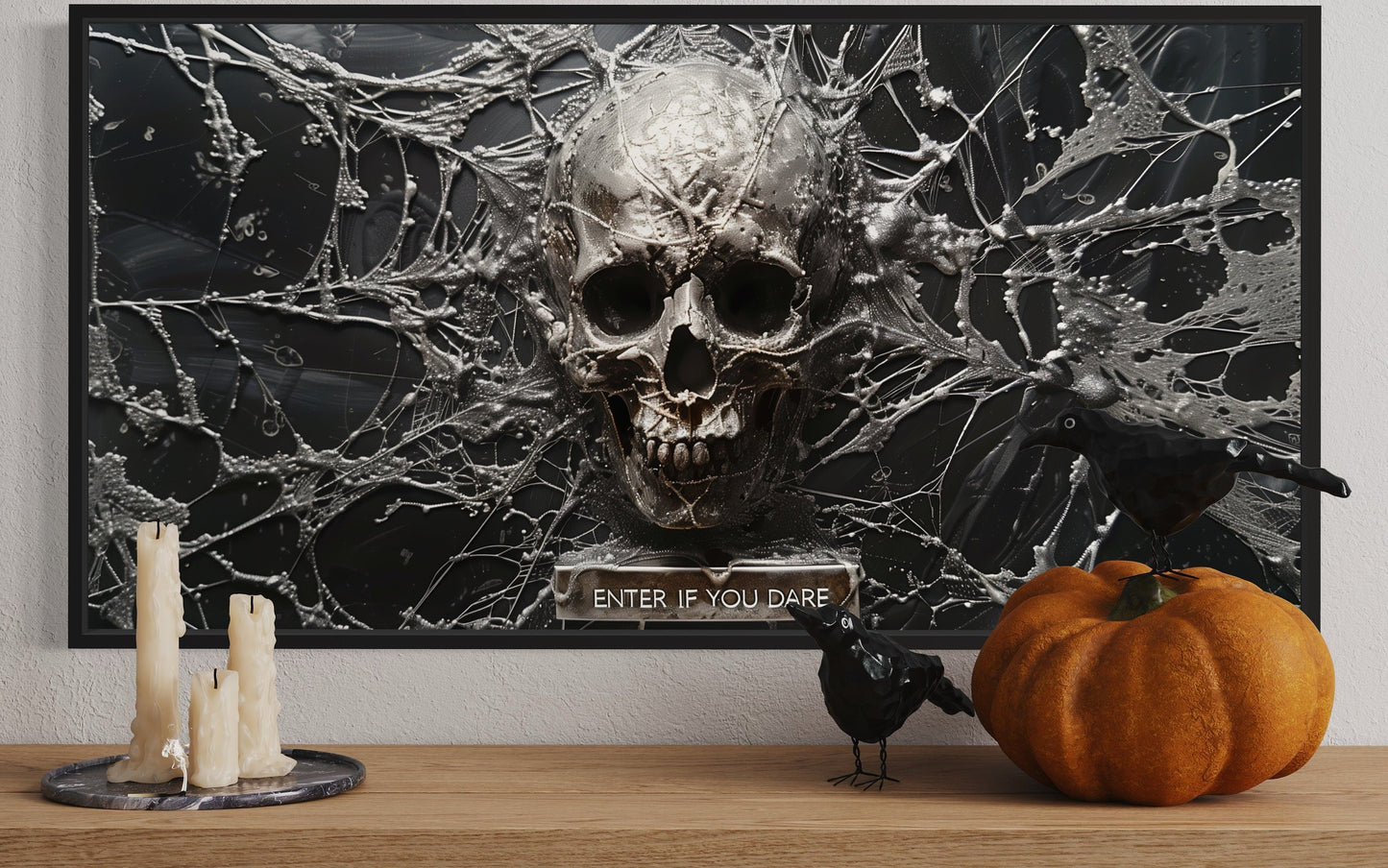 Enter If You Dare Halloween Entrance Decor Skeleton Skull Wall Art