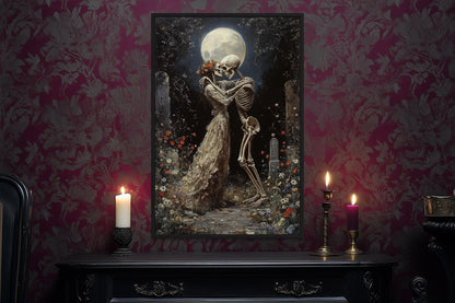 Skeletons Dancing At Cemetery Romantic Gothic Wall Art