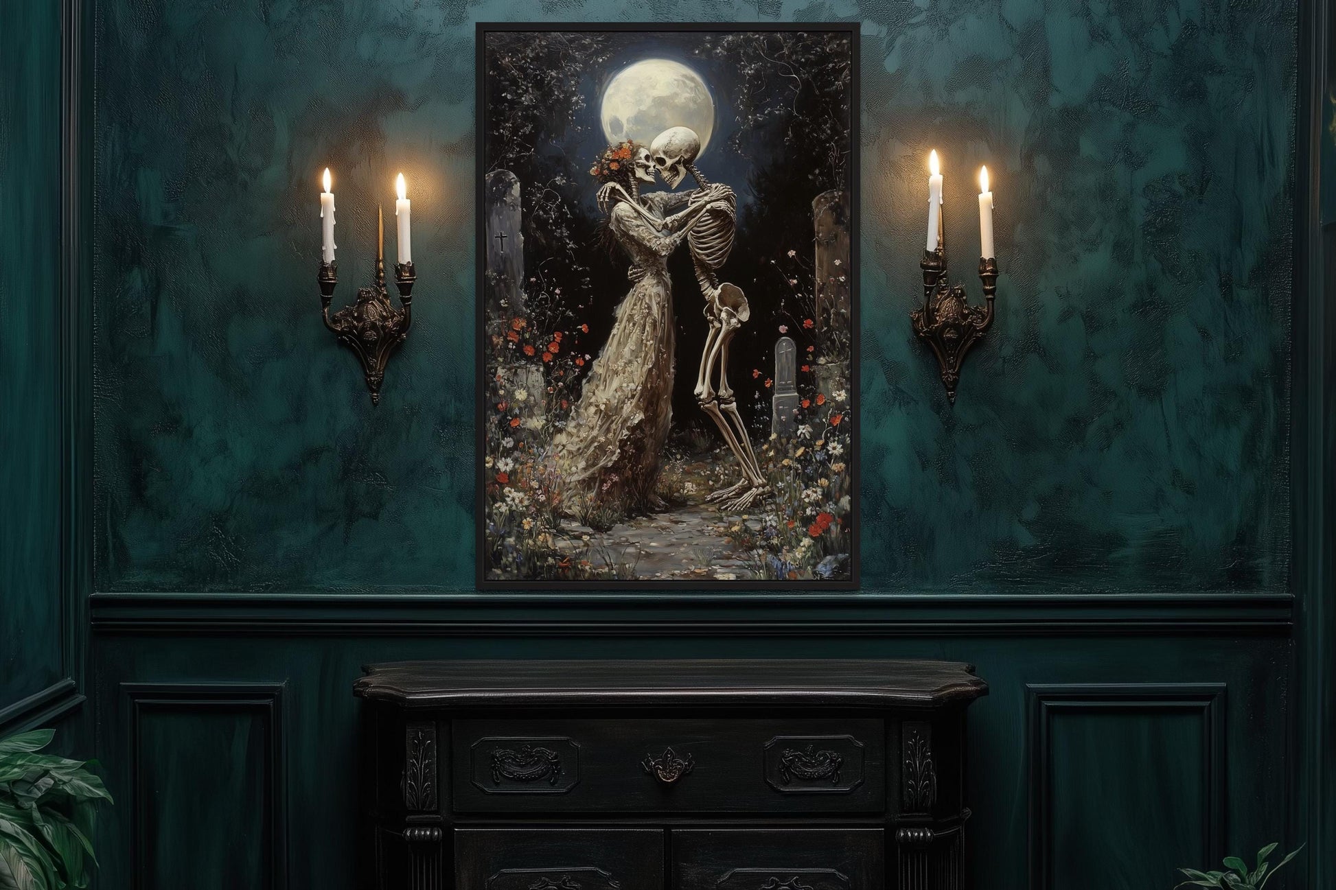 Skeletons Dancing At Cemetery Romantic Gothic Wall Art