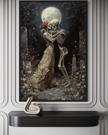 Skeletons Dancing At Cemetery Romantic Gothic Wall Art