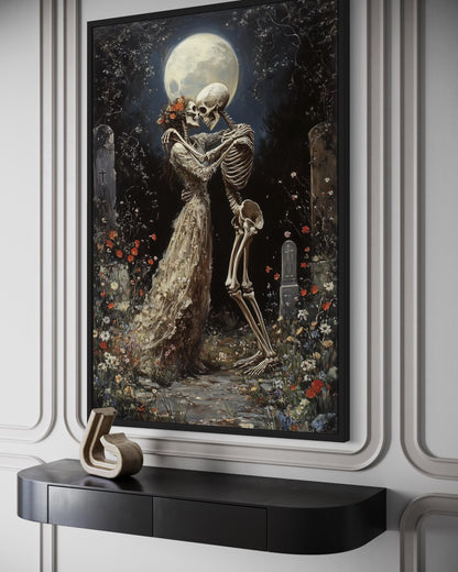 Skeletons Dancing At Cemetery Romantic Gothic Wall Art