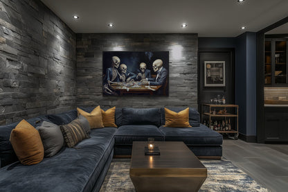 Skeletons Playing Poker Gothic Game Room Framed Canvas Wall Art