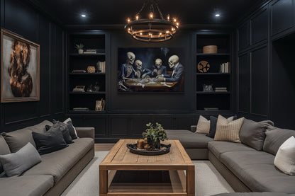 Skeletons Playing Poker Gothic Game Room Framed Canvas Wall Art