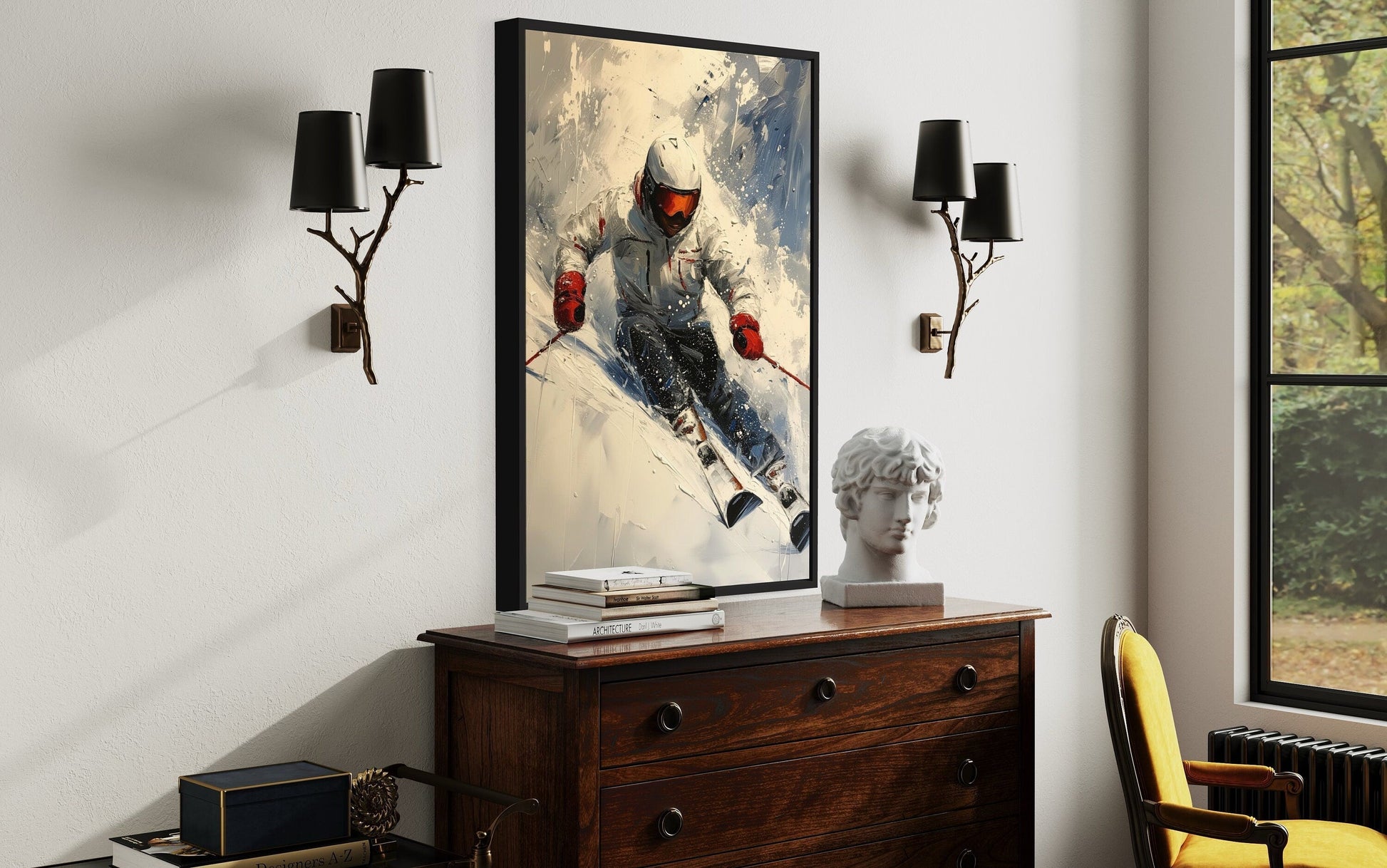 Skier On The Slope Framed Canvas Wall Art