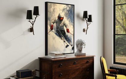 Skier On The Slope Framed Canvas Wall Art