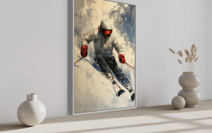 Skier On The Slope Framed Canvas Wall Art