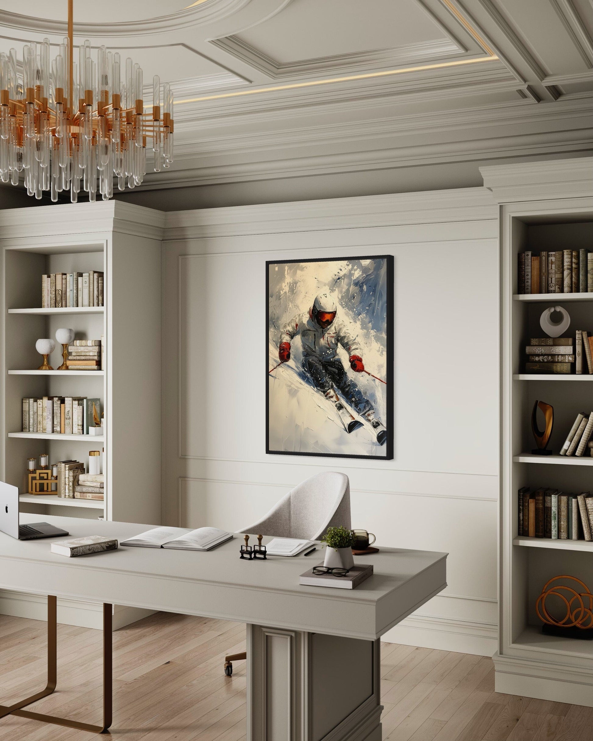 Skier On The Slope Framed Canvas Wall Art