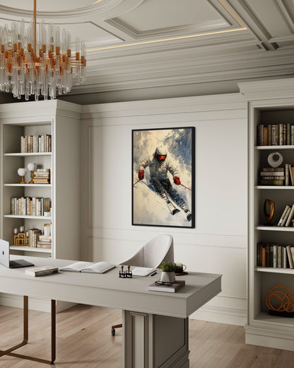 Skier On The Slope Framed Canvas Wall Art