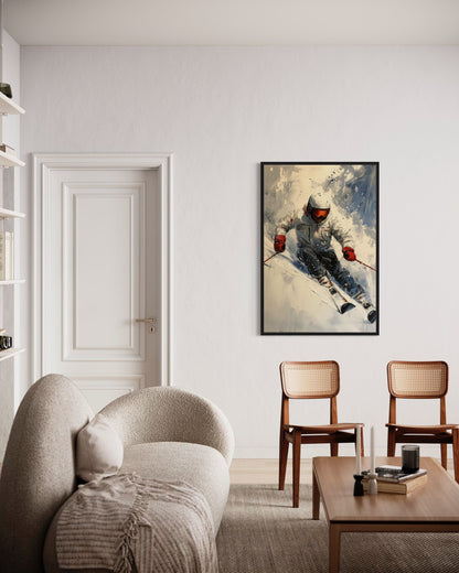 Skier On The Slope Framed Canvas Wall Art