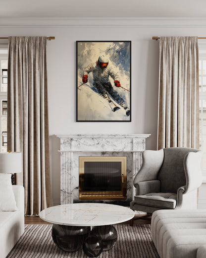 Skier On The Slope Framed Canvas Wall Art