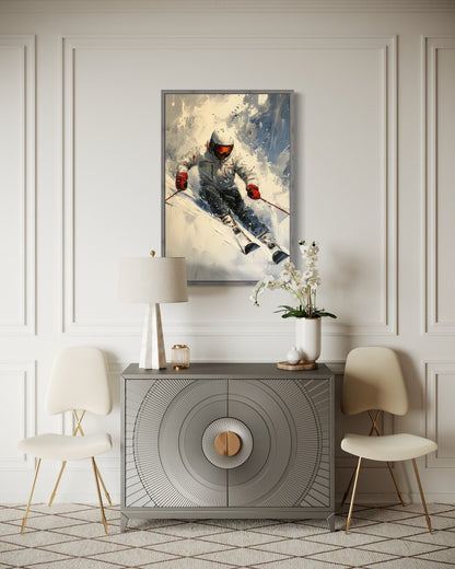 Skier On The Slope Framed Canvas Wall Art