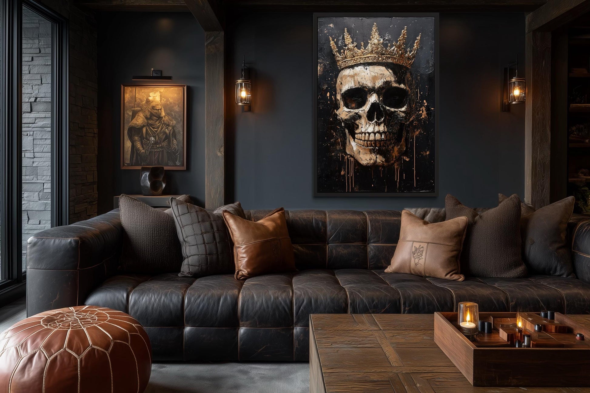 Skull Wearing Gold Crown Gothic Canvas Wall Art For Man Cave Or Office