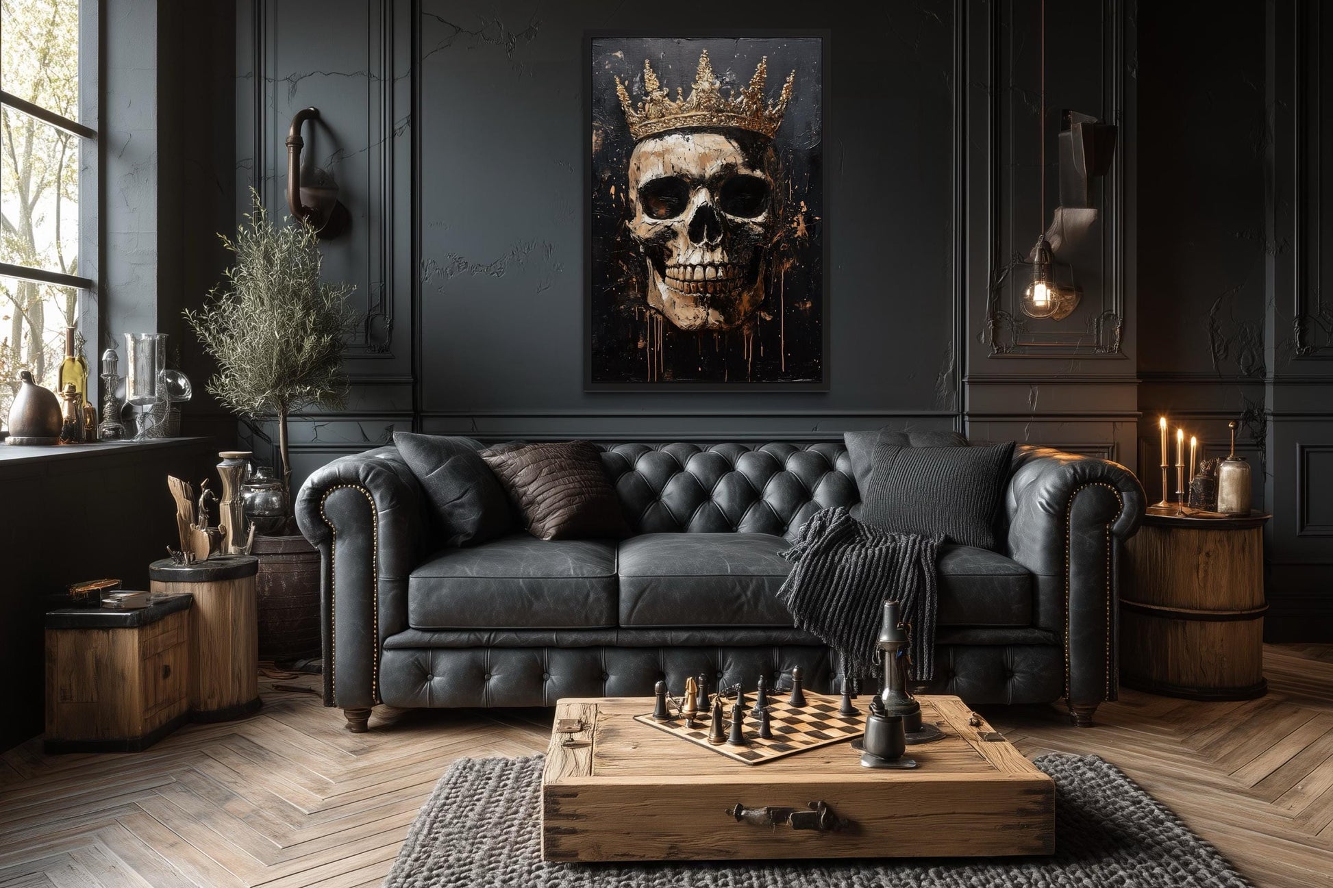 Skull Wearing Gold Crown Gothic Canvas Wall Art For Man Cave Or Office
