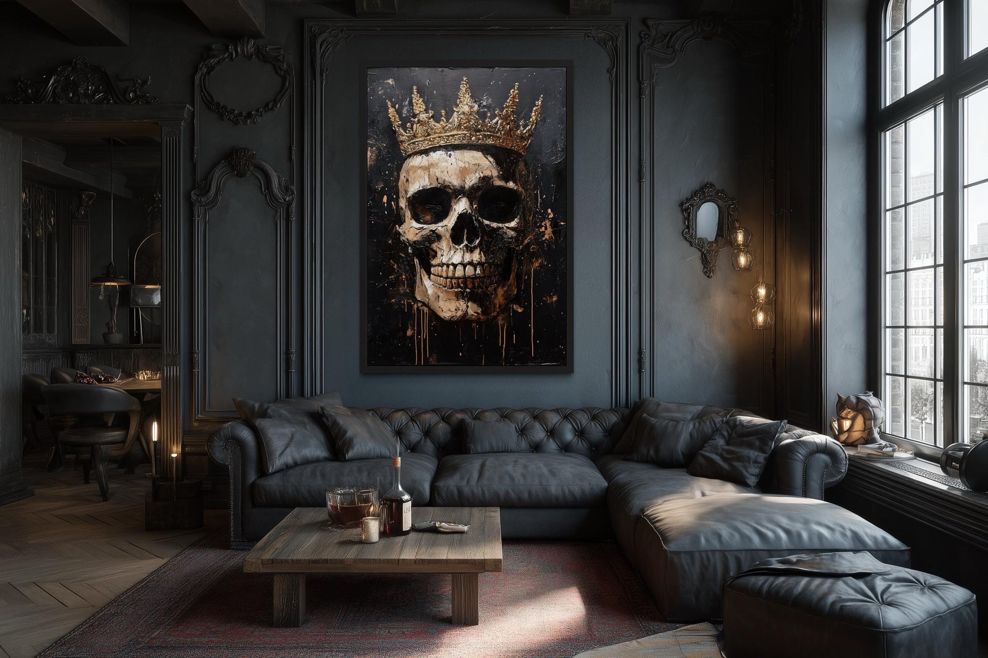 Skull Wearing Gold Crown Gothic Canvas Wall Art For Man Cave Or Office