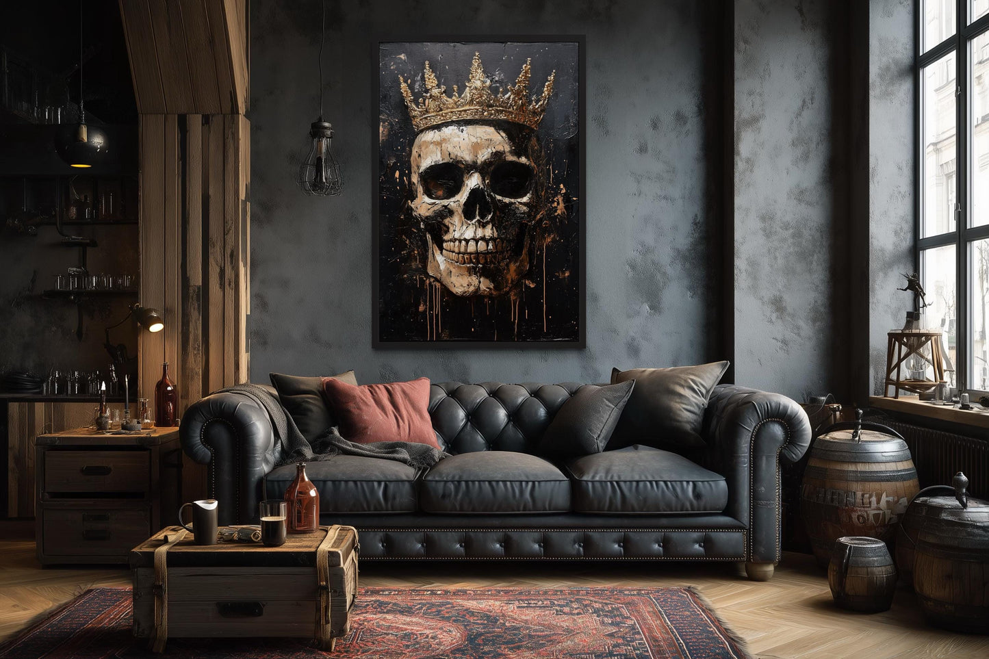 Skull Wearing Gold Crown Gothic Canvas Wall Art For Man Cave Or Office