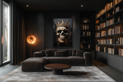 Skull Wearing Gold Crown Gothic Canvas Wall Art For Man Cave Or Office