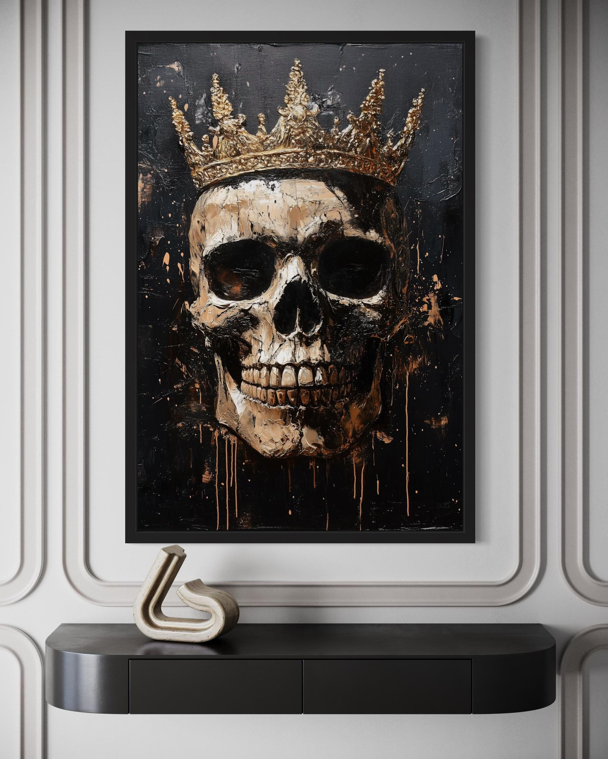 Skull Wearing Gold Crown Gothic Canvas Wall Art For Man Cave Or Office