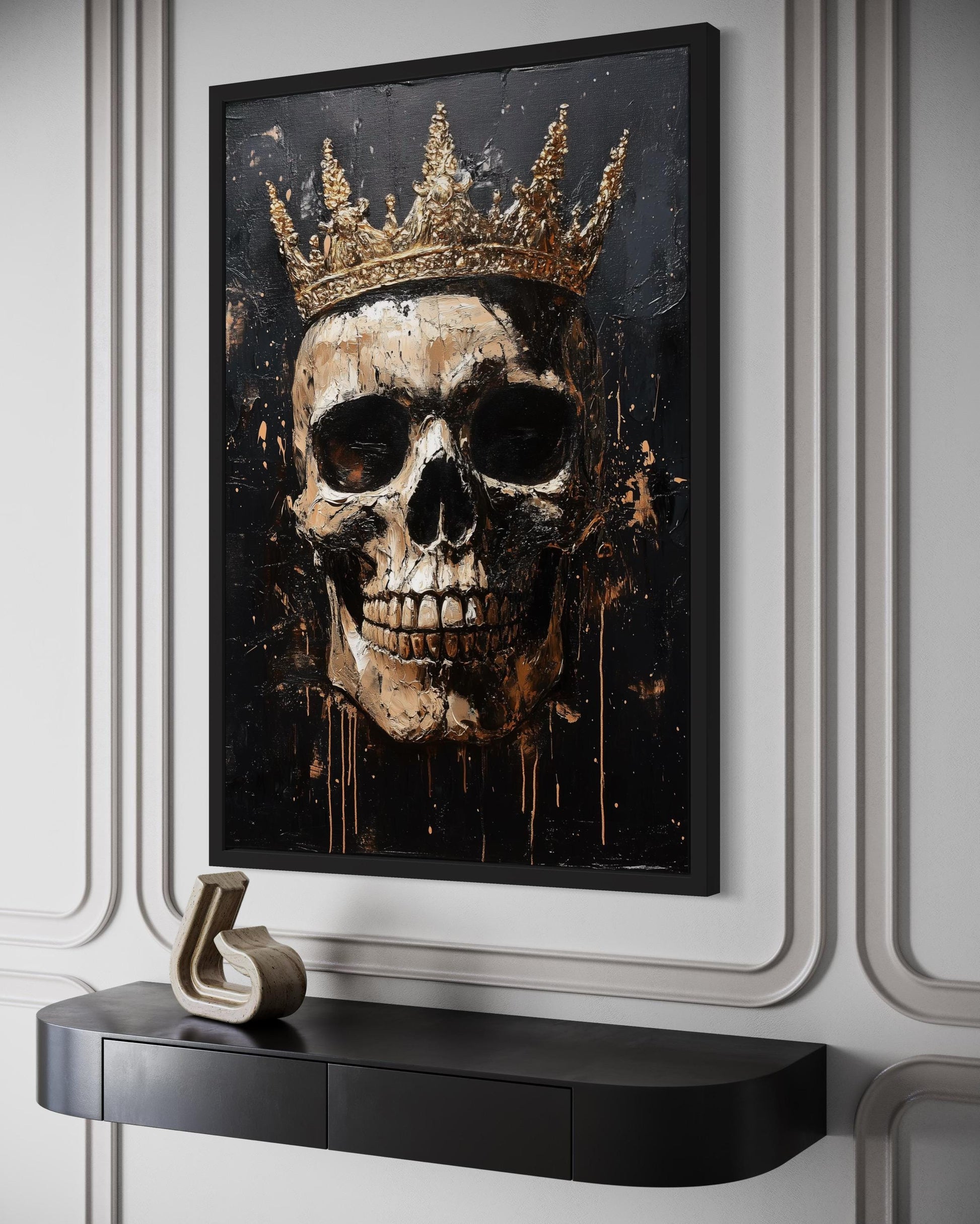 Skull Wearing Gold Crown Gothic Canvas Wall Art For Man Cave Or Office