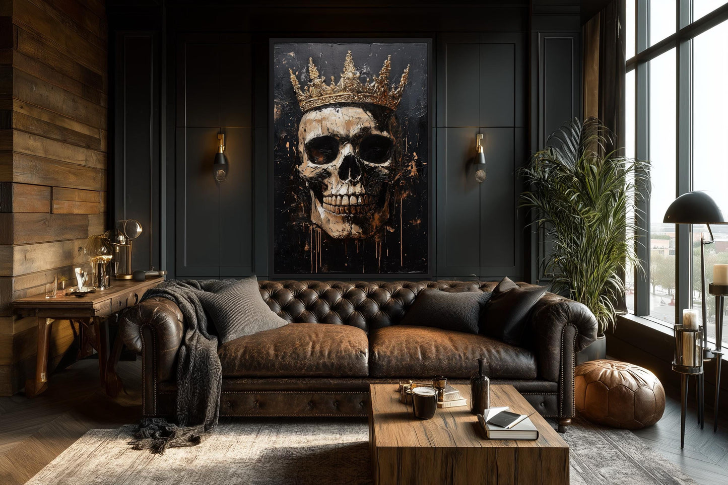 Skull Wearing Gold Crown Gothic Canvas Wall Art For Man Cave Or Office