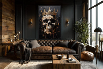 Skull Wearing Gold Crown Gothic Canvas Wall Art For Man Cave Or Office