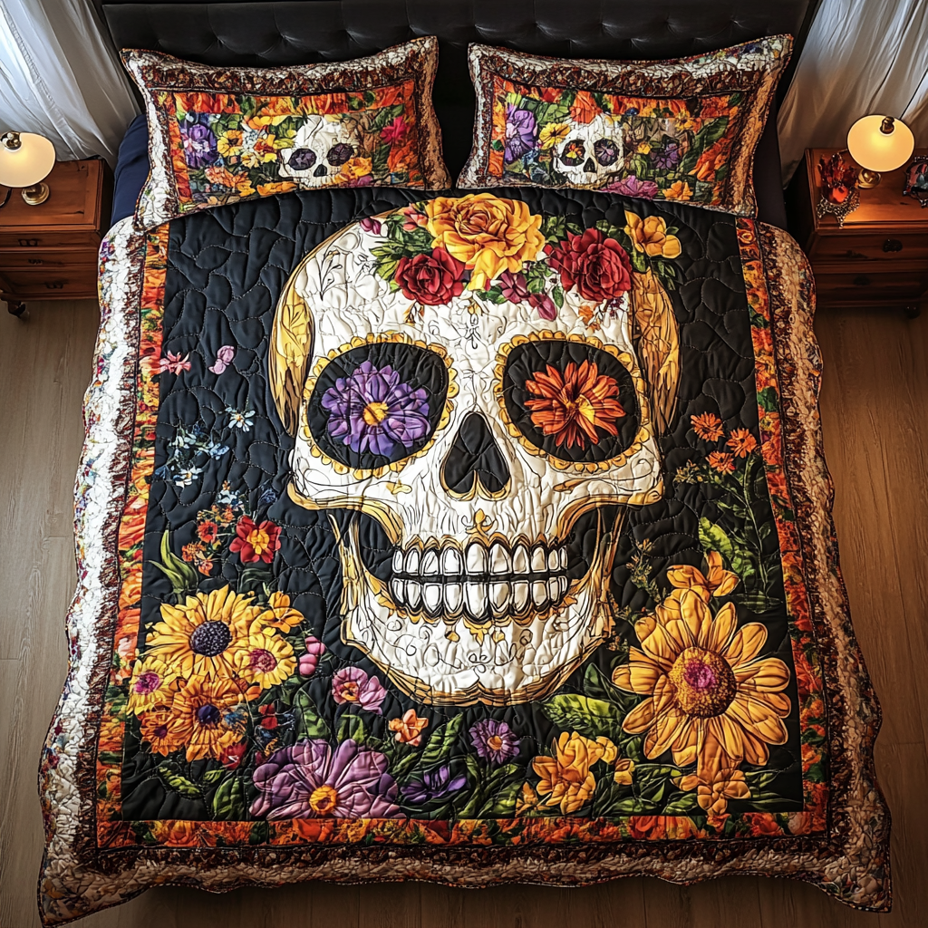 Skull Beauty 3-Piece Quilted Bedding Set - Single (59" x 70")