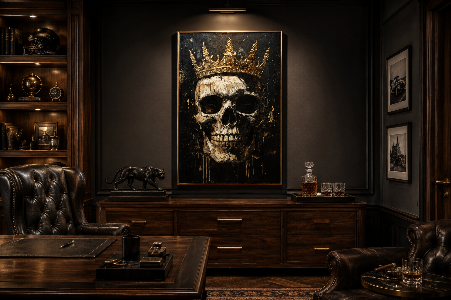 Skull Wearing Gold Crown Gothic Canvas Wall Art For Man Cave Or Office
